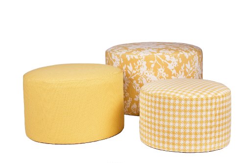 angelo:HOME Round Nesting Ottoman Set Yellow and White Floral