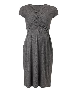 Maternity Grey Marl V-Neck Empire Jersey Dress