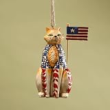 Jim Shore Heartwood Creek Patriotic Cat with American Flag Hanging Ornament, 3-3/4 Inches