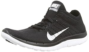 Nike Free 4.0 Flyknit Womens Running Shoes, Black/White/Dark Grey, 9 M US