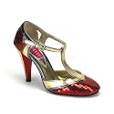 4 inch Heel T-Strap Pump Red Sequins