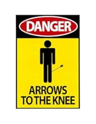 Home: (12x18) Danger - Arrows To The Knee Video Game Indoor/Outdoor Plastic Sign - Poster