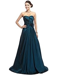 A-line Strapless Taffeta Natural   Waistline Sweetheart Floor Length Full-Skirt Lace-Up Prom Dress 