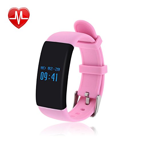 V.one Smart Wristband Fitness Tracker IP67 Waterproof Sport Bracelet with Heart Rate Monitor Pedometer Calorie Wireless Bluetooth 4.0 for Android iPhone(Pink)