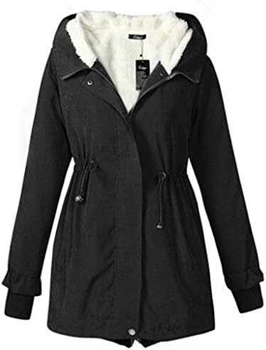 QUIZAS PASION Women's Thickened Casual Winter Jacket Outwear Hoodie Parka(Black,M)