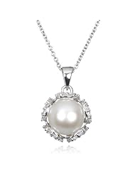 White Pearl Pendant with White CZ-18"
