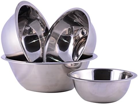 Stainless Steel Cuissentials Set of 4 Kitchen Mixing Bowls High Quality Fine Dining Mirror Finish, Flat Base Prep Bowls, Size 3/4 Qt, 1 Qt, 1.50 Qt, 3 Qt