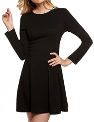 Round Neck Pleated Fit-and-Flare Cotton Long Sleeves Spring Winter  Dress