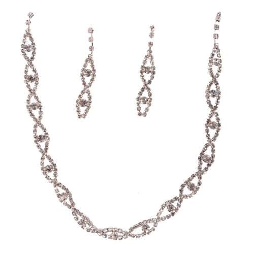 Hotportgift Nice Wedding Bridal Bridesmaid Crystal Necklace + Earring Slivery Jewelry Set