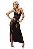 ToBeInStyle Two Piece Set Mesh Floor Length Gown With Lace Front Center Slit And Thong