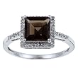 10k White Gold Square Smokey Topaz and Diamond Ring (1/10 TDW)