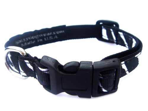 Xsmall Black/White Zebra Dog Collar: 1/2