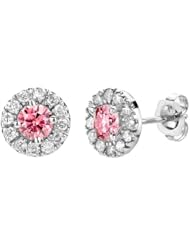 0.80cttw Color Enhanced Pink Diamond Earrings set in 14k Gold Halo Design