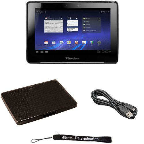 Smoke - Smooth Durable Protective TPU Silicone Gel Skin Cover Case with Full Diamond Texture Design for BlackBerry PlayBook 4G Tablet * Includes a USB Data Cable.