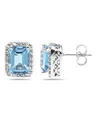 3.75ctw Emerald Cut Blue Topaz and Diamond Earrings in 14K White Gold