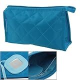 Woman Blue Rectangle Small Zipper Case Makeup Pouch Bag