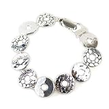 Textured Circle Design Polished Silver Bracelet, Magnetic Clasp, 8 Inch Bracelet