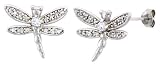 Sterling Silver Jeweled Dragonfly Post Earrings, w/ Cubic Zirconia stones, 3/4 (19mm)