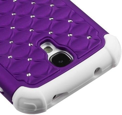 Premium Dual Layer Hybrid Back Cover Case Protection with Bling Diamond Rhineston for Samsung Galaxy S4 IV i9500 S4 Studded Armor Dazzling Diamond Hybrid Silicone Hard Stars Case Cover Diamond Element Gypsophila Combo Hybrid Hard Case Cover for Galaxy S4 I9500 Purple on White