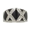 Sterling Silver Black Enamel X-Design Cubic Zirconia Ring
