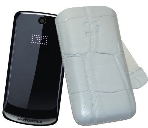 Suncase Ledertasche (Lasche mit R&uuml;ckzugfunktion) f&uuml;r Motorola Gleam croco-wei&szlig; im Preisvergleich 