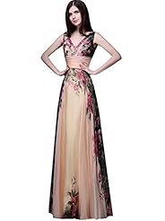 Petite V-neck Floral Print Summer Lace-Up Chiffon Prom Dress/Maxi Dress 