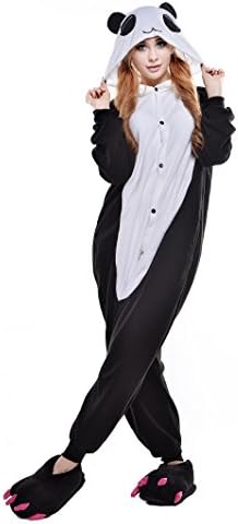 Unisex Anime Panda Pajamas Costume Adult Animal Cosplay Onesie Dress (S, Red eye panda)