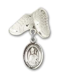 Sterling Silver Baby Badge with St. Dennis Charm and Baby Boots Pin