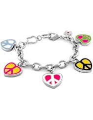Lauren G Adams Girls Rhodium Peace Heart Charm Bracelet