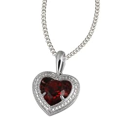 Goldmaid Damen-Collier Granat Herz 925 Sterlingsilber 2 Diamanten 0,01 Karat Fa C4964S