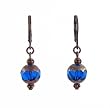 Earrings - E218 - Crystal and Copper Plated Glass Beads ~ Sapphire Blue