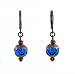 Earrings - E218 - Crystal and Copper Plated Glass Beads ~ Sapphire Blue