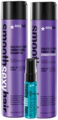 Sexy Hair Smooth Sulfate Free Shampoo And Conditioner 10.1 Oz with Free Soy Renewal Travel Size