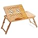 PrimeTrendz Bamboo Flower Lap Tray with Adjustable Legs | Foldable Breakfast Serving Bed Tray | Lap Desk with Tilting Top and Side Drawer | Laptop Stand | Natural