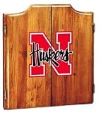 Nebraska Dartboard & Cabinet - Oak Finish - NCAA Team