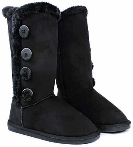 Women Warm Comfy Buttons Faux Fur Lined Mid Calf Winter Boot Shoes