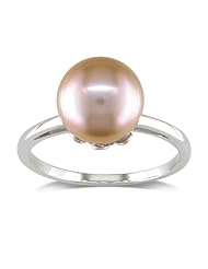 14k White Gold 10-10.5mm Pink Freshwater Cultured Pearl Solitaire Ring, Size 8