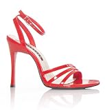 Women's 4 Inch Open Toe Strappy Ankle Wrap Sandal (Red;6)