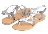 Womens Roman Gladiator Sandals Flats Patent Leather Thongs Shoes 4 Colors (10, Silver/Pewter 2553)
