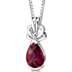Royal Grace: Sterling Silver Pear Shape Checkerboard Cut Ruby Pendant with 18 inch Silver Necklace