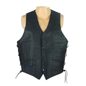 Motorcycle Vests - Men's Braided Leather Motorcycle Vests with Side Laces MV301