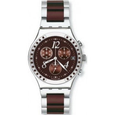 Swatch Women's Preview Collection YCS526G Silver Stainless-Steel Swiss Quartz Watch with Brown Dial