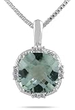4.00 Carat Cushion Cut Green Amethyst and Diamond Antique Pendant in .925 Sterling Silver