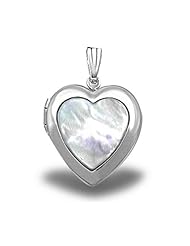 Sterling Silver "Mother Of Pearl" Heart Locket 3/4 inch x 3/4 inch