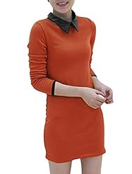 Cotton/Faux-Leather/Polyester Stretchy Mini Dress 