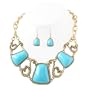 Chunky Gold Turquoise Stone Necklace & Earrings Set Fashion Jewelry