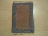 1'3 x 1'10 Brown Hand Knotted Wool Modern Tibet Rug