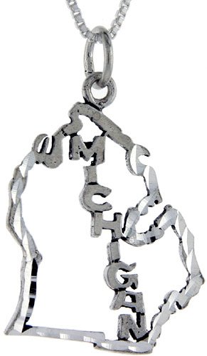 Sterling Silver Michigan Talking Pendant, 1 in. (25mm) wide