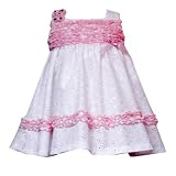Size-6M RRE-28910R 2-Piece WHITE PINK RUFFLE TRIM EMBROIDERED EYELET Special Occasion Wedding Flower Girl Easter Party Dress,Rare Editions E628910 NEWBORN