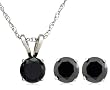 14k Choice of White or Yellow Gold Black Diamond Stud Earrings and Pendant Set (1 cttw)